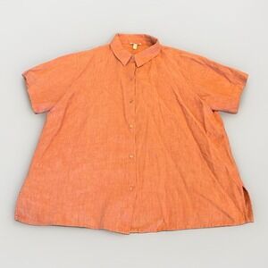 Eileen Fisher Washed Linen Delave Button Up Shirt Linen Orange Large